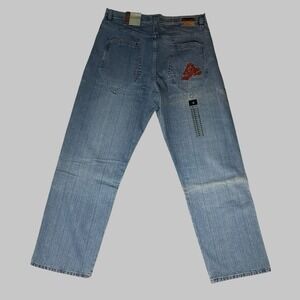 Y2k Rocawear Men's 38x34 Baggy Wide Leg Whiskers Denim Jeans